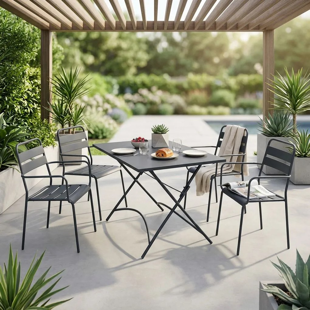 ROMANUS - set tavolo in metallo cm 110 x 70 x 72 h con 4 poltrone Romanus