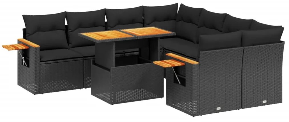 Set Divani da Giardino con Cuscini 8 pz Nero in Polyrattan