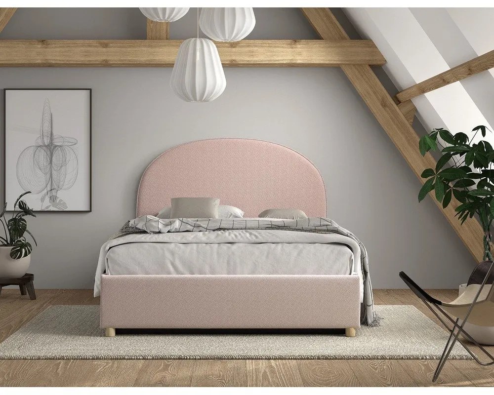 Letto matrimoniale imbottito rosa con contenitore con rete inclusa 140x200 cm Moon – Vipack