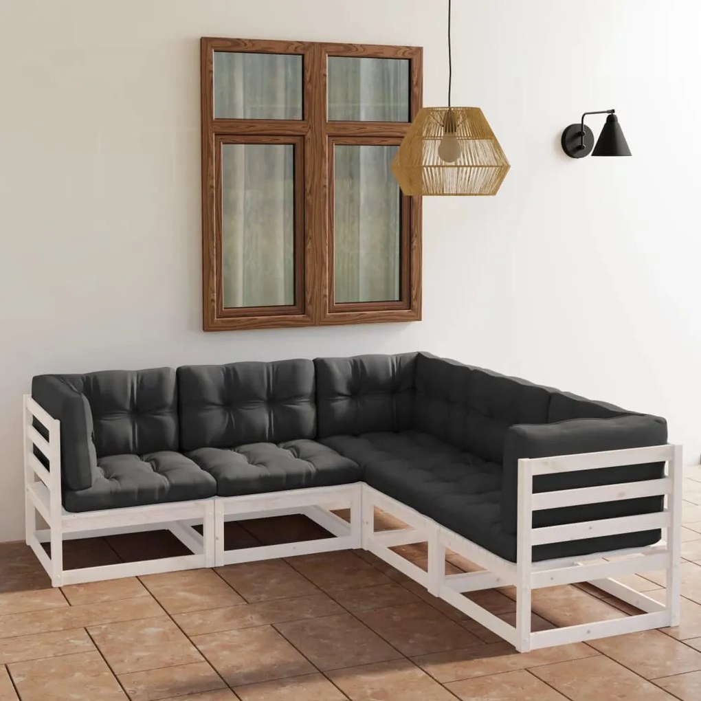 Set Divani da Giardino 5 pz con Cuscini Legno Massello di Pino