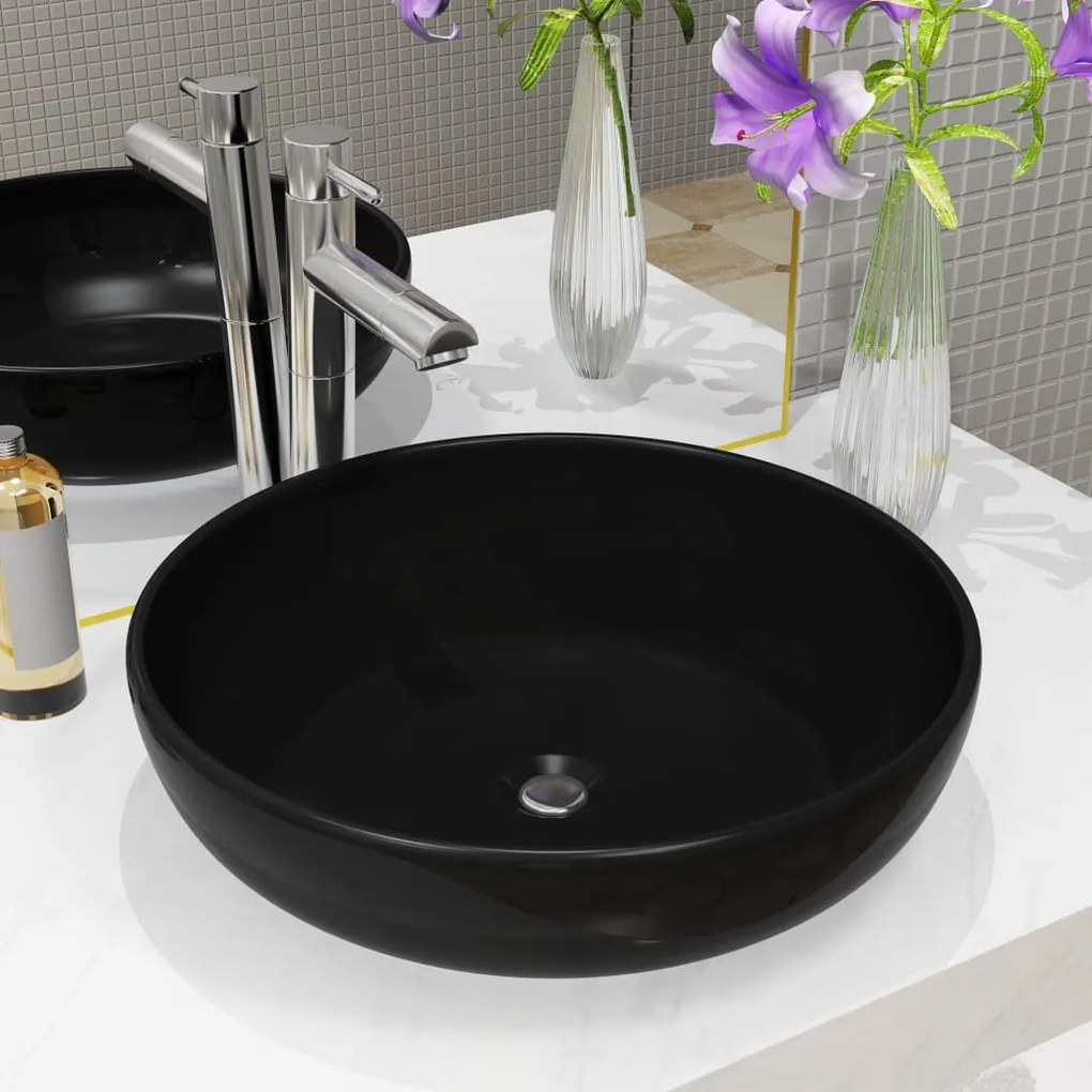 Lavandino Tondo İn Ceramica Nero 42x12 Cm /