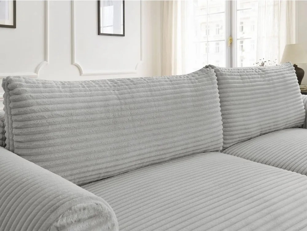 Divano angolare in grigio chiaro allungabile (con penisola a destra) con rivestimento in velluto a coste Lucien – Bobochic Paris