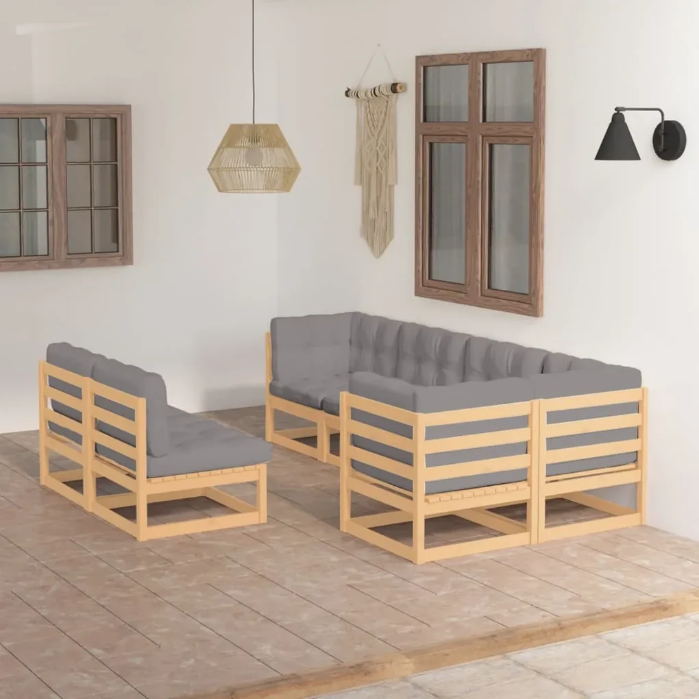 Set divani da giardino 7 pz con cuscini legno massello di pino