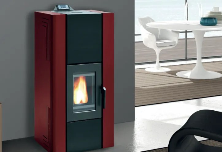 royal idro 240 acs stufa a pellet idro 23kw serbatoio 50 kg 62x72x136 cm con kit acqua calda sanitaria acciaio rosso