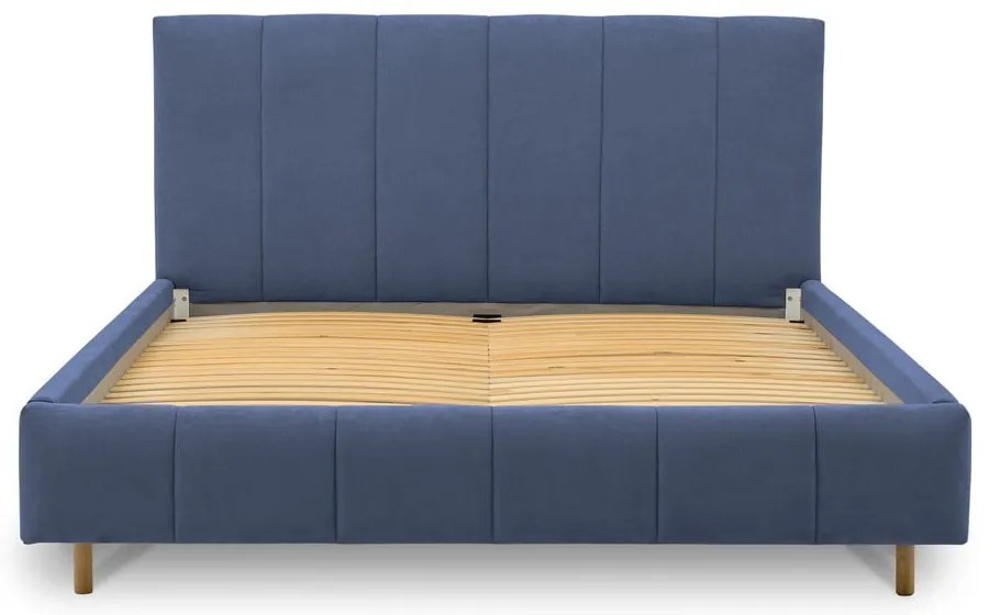 Letto matrimoniale imbottito blu con doghe in legno 160x200 cm Zee - Scandic