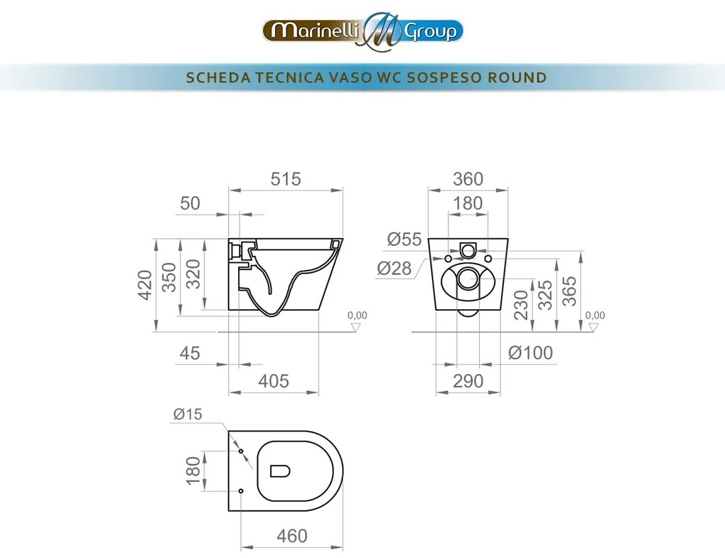 Vaso WC sospeso filomuro in ceramica Round