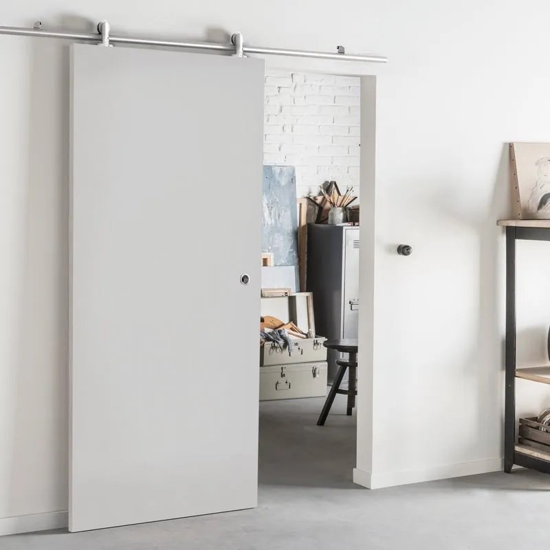 Porta scorrevole Smoke in legno grigio, L 92.5 x H 211.5 cm, con binario Ermes Sinistra