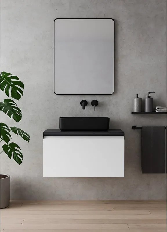 Mobile da bagno sospeso sotto lavabo L 79.5 x H 40 x P 45.5 cm bianco opaco, 1 cassetto Fusion