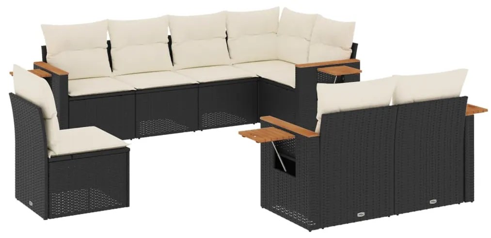 Set divani da giardino con cuscini 8 pz nero in polyrattan