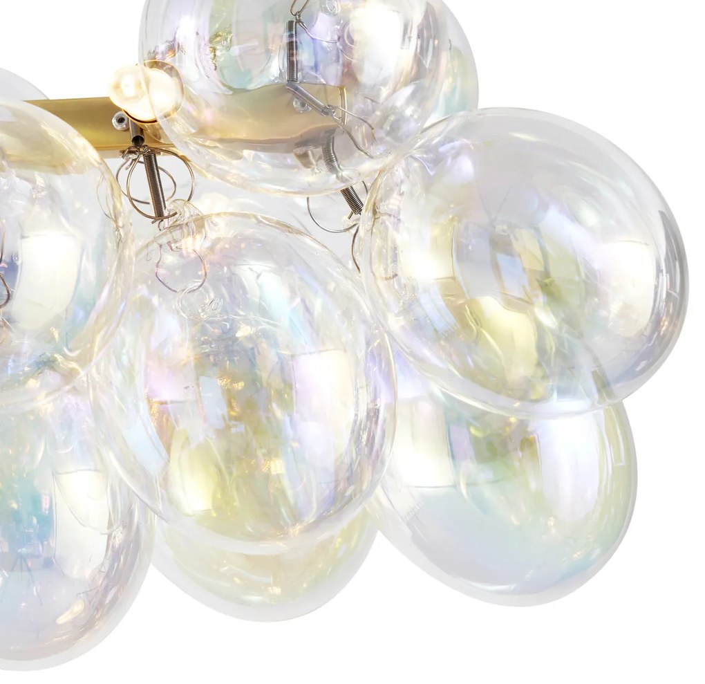 Lampada a sospensione di design oro con vetro arcobaleno 8 luci - Uvas