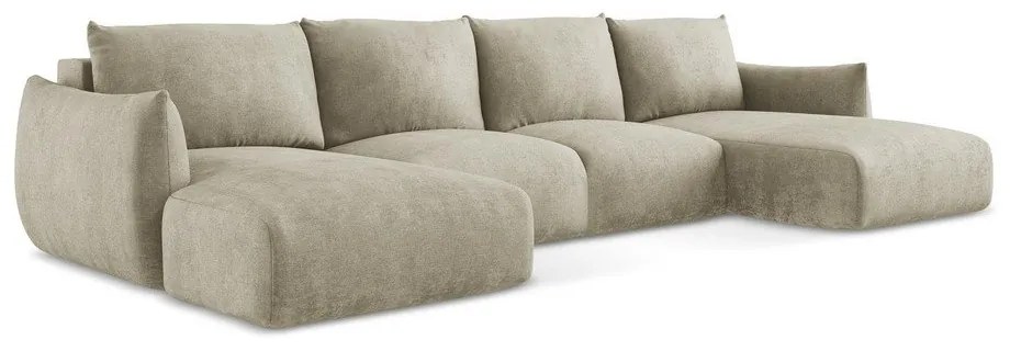 Divano angolare beige allungabile (a U) con rivestimento in ciniglia Leila – Makamii