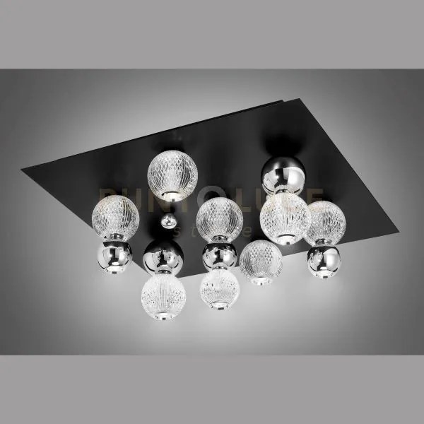 Brillante plafoniera quadrata nera con sfere cromate, led 40w, lume...