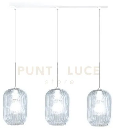 Sospensione bianco 3 luci rettangolare vetri blu 1181bi-s3 r-bl