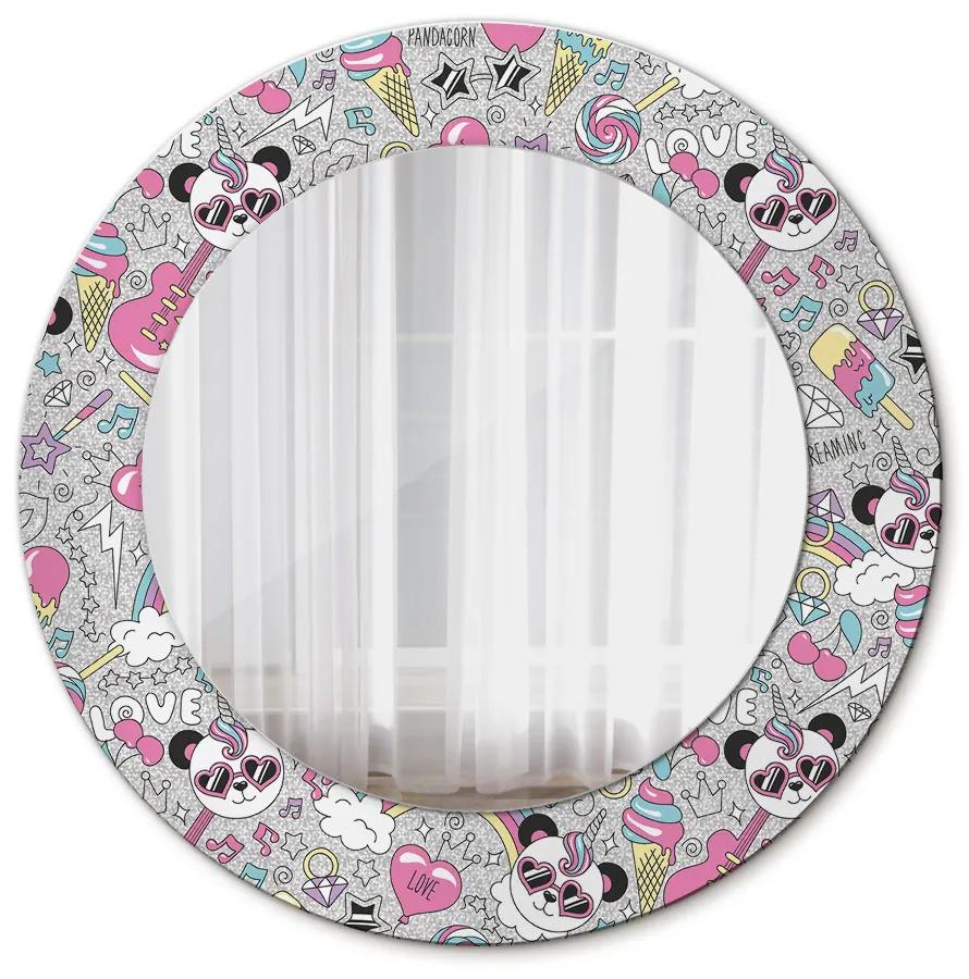 Specchio rotondo stampato Panda unicorn fi 50 cm