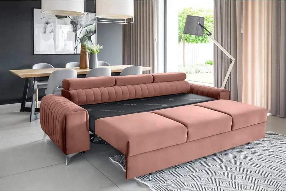 Divano rosa allungabile e rivestimento in velluto 261 cm Laurence – ELTAP