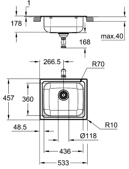 GROHE 31719SD0 - Lavello da cucina K200 533 × 457 mm in acciaio inox