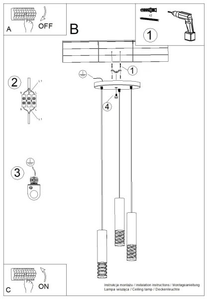 Sollux SL.1689 - Lampadario a sospensione con filo LAMI 3xGU10/10W/230V bianco