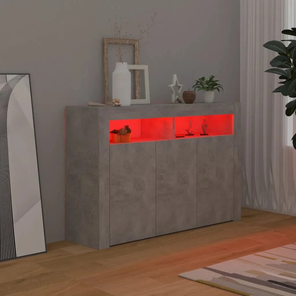 Credenza con luci led grigio cemento 115,5x30x75 cm