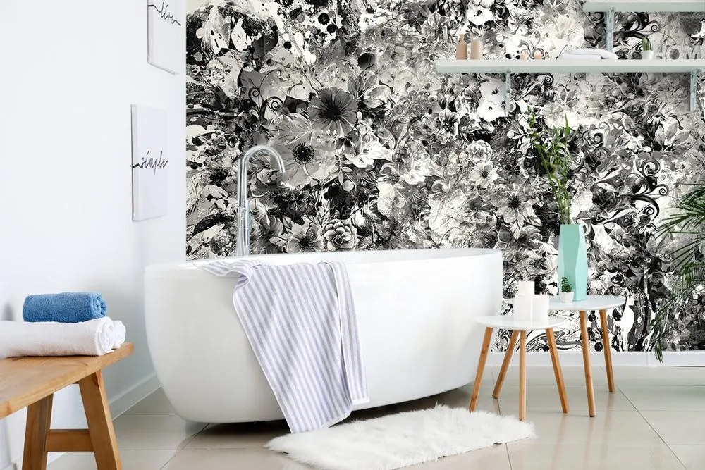 Carta da parati – Fiori in bianco e nero