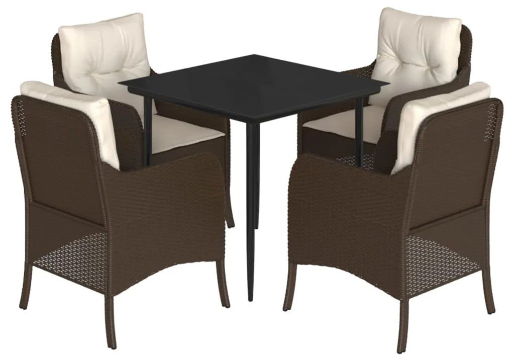 Set da pranzo da giardino 5pz con cuscini in polyrattan marrone