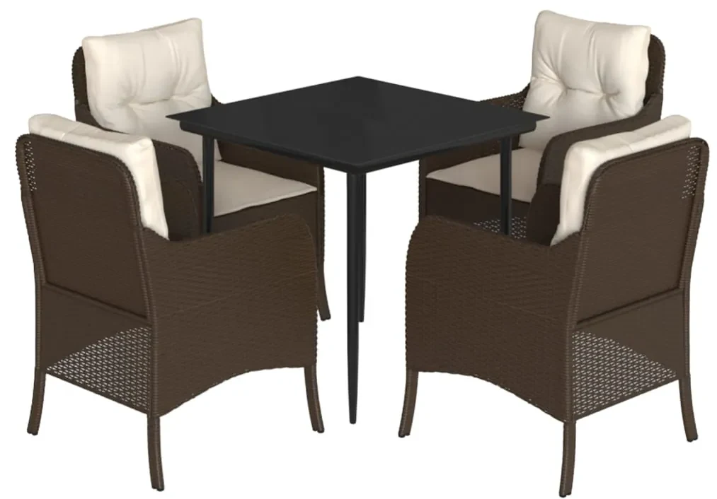 Set da pranzo da giardino 5pz con cuscini in polyrattan marrone