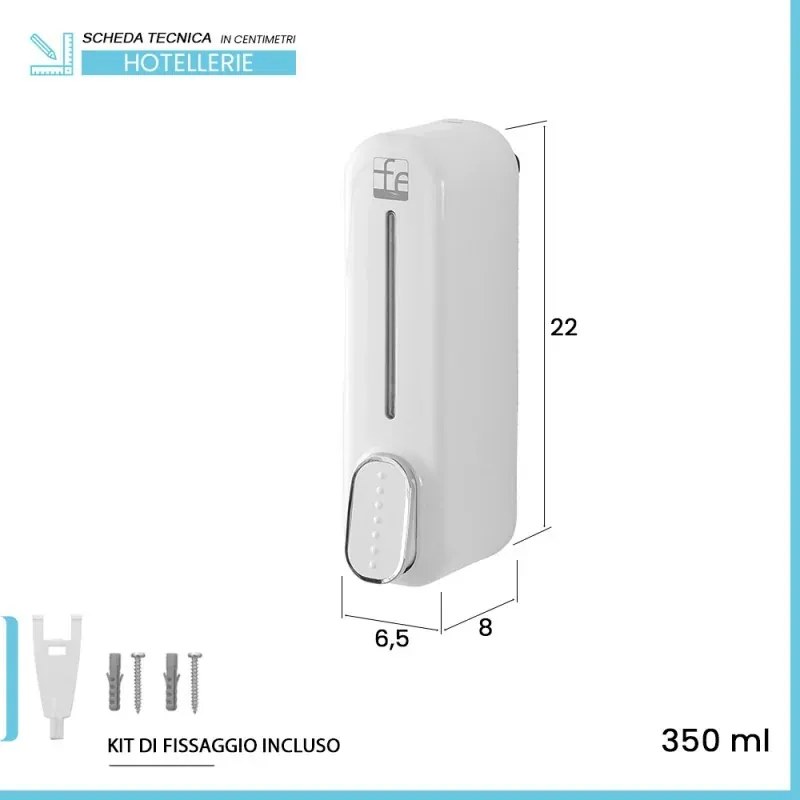 Dispenser sapone liquido a muro bianco da 350 ml con fissaggi inclusi