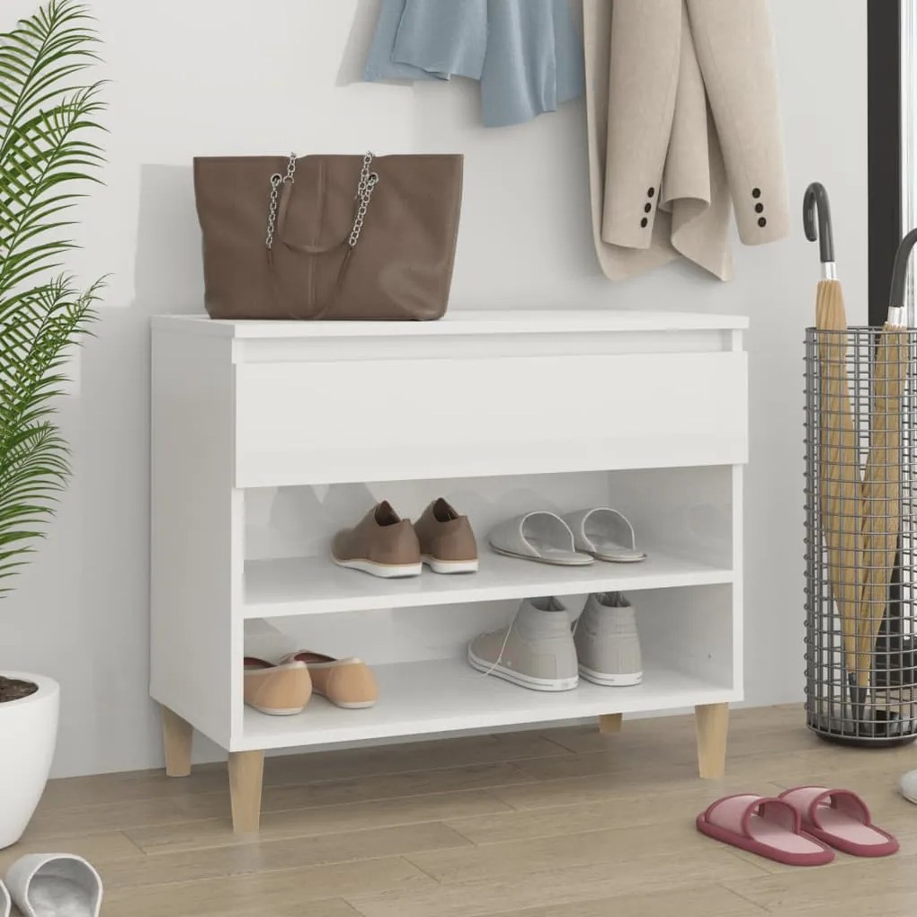 Scarpiera Bianco Lucido 70x36x60 Cm İn Legno Multistrato /
