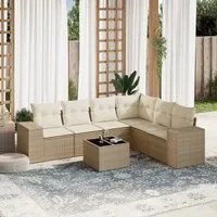 Set Divani da Giardino 7 pz con Cuscini Beige in Polyrattan 3254955