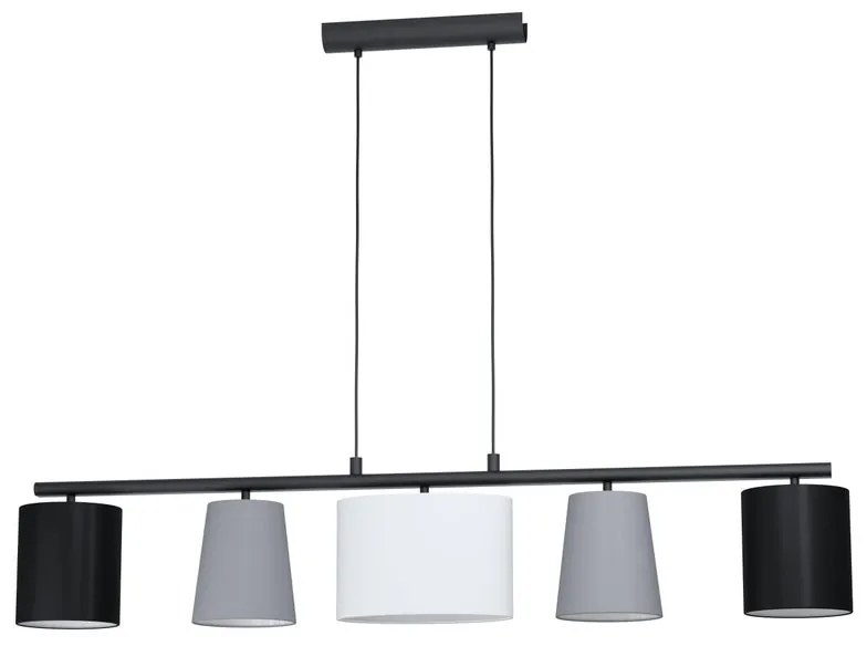 Lampadario Country charm Almeida nero paralume bianco e grigio e nero 5x E14 EGLO