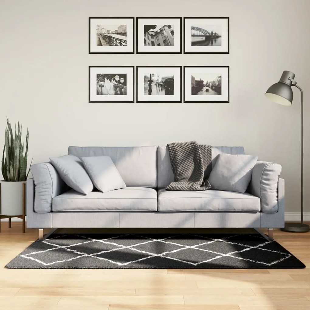 Tappeto Shaggy Pamplona A Pelo Lungo Nero E Crema 80x150 Cm /