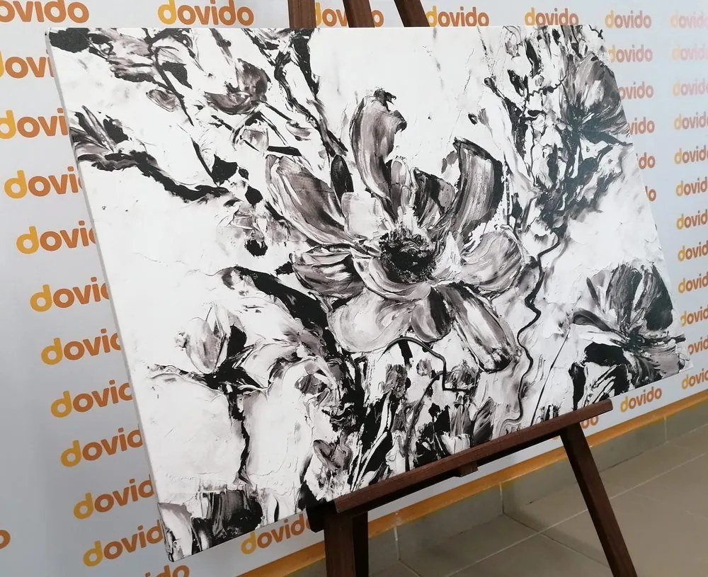 Quadro su tela – Fiori dipinti dell'estate in bianco e nero