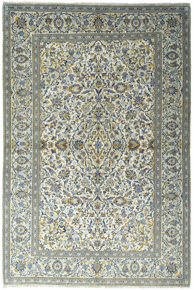 Kashan Tappeto 140x210 Beige (Iran) Annodato A Mano
