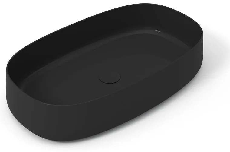 Lavabo da appoggio Wave OLYMPIA CERAMICA ovale in ceramica L 70 x H 14 x P 40 cm nero lucido piletta non inclusa