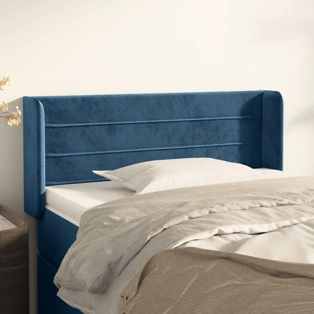 Testiera Ad Orecchio Blu Scuro 103x16x78/88 Cm İn Velluto /