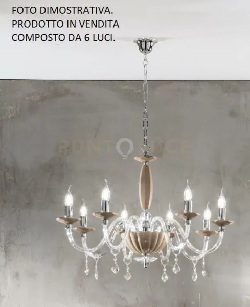 Lampadario cecilia 6 luci vetro e cristallo tortora e trasparente a...