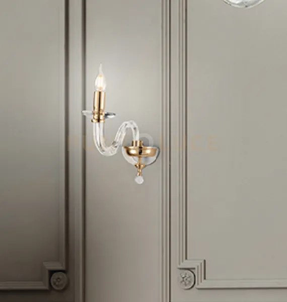 Applique ravel 1 luci cristallo e oro attacco e14 h.29cm