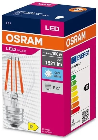 Lampadina LED FILAMENT A100 E27/11W/230V 4000K - Osram