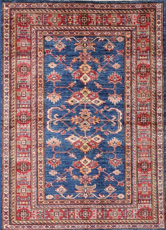 Kazak Tappeto orientale 140 x 100 Blu (Pakistan) Annodato A Mano
