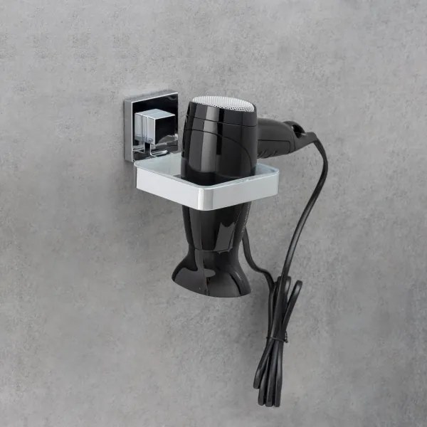 WENKO 22682100 -Supporto per asciugacapelli VACUUM-LOC QUADRO ED 13,5x14 cm argento/cromo