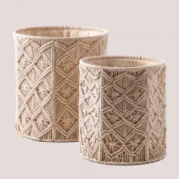 Set di 2 Cestini Decorativi in Macramé Bylko Beige Crema - Sklum
