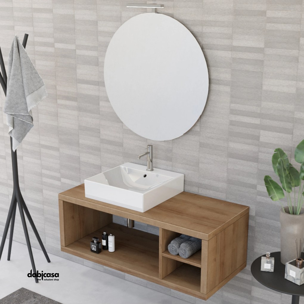 Mobile Bagno Sospeso "Unit Seven" Da 110 Cm Composto Da Tre Vani a Giorno Finitura Rovere Farnia