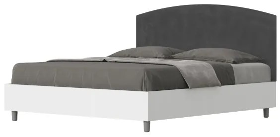 Letto contenitore da 160x190 in legno bianco e testata in microfibra grigio Antilia