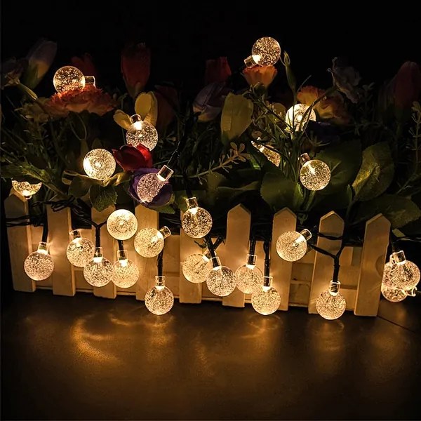 Brilagi - Catena luminosa solare decorativa BUBBLE a LED, 50 LED, 8 modalità, 7 m, IP65, bianco caldo