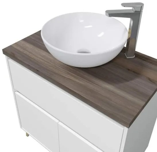 Mobile Bagno 80 Cm Con Lavabo Bacinella Da Appoggio Olmo E Bianco Ona