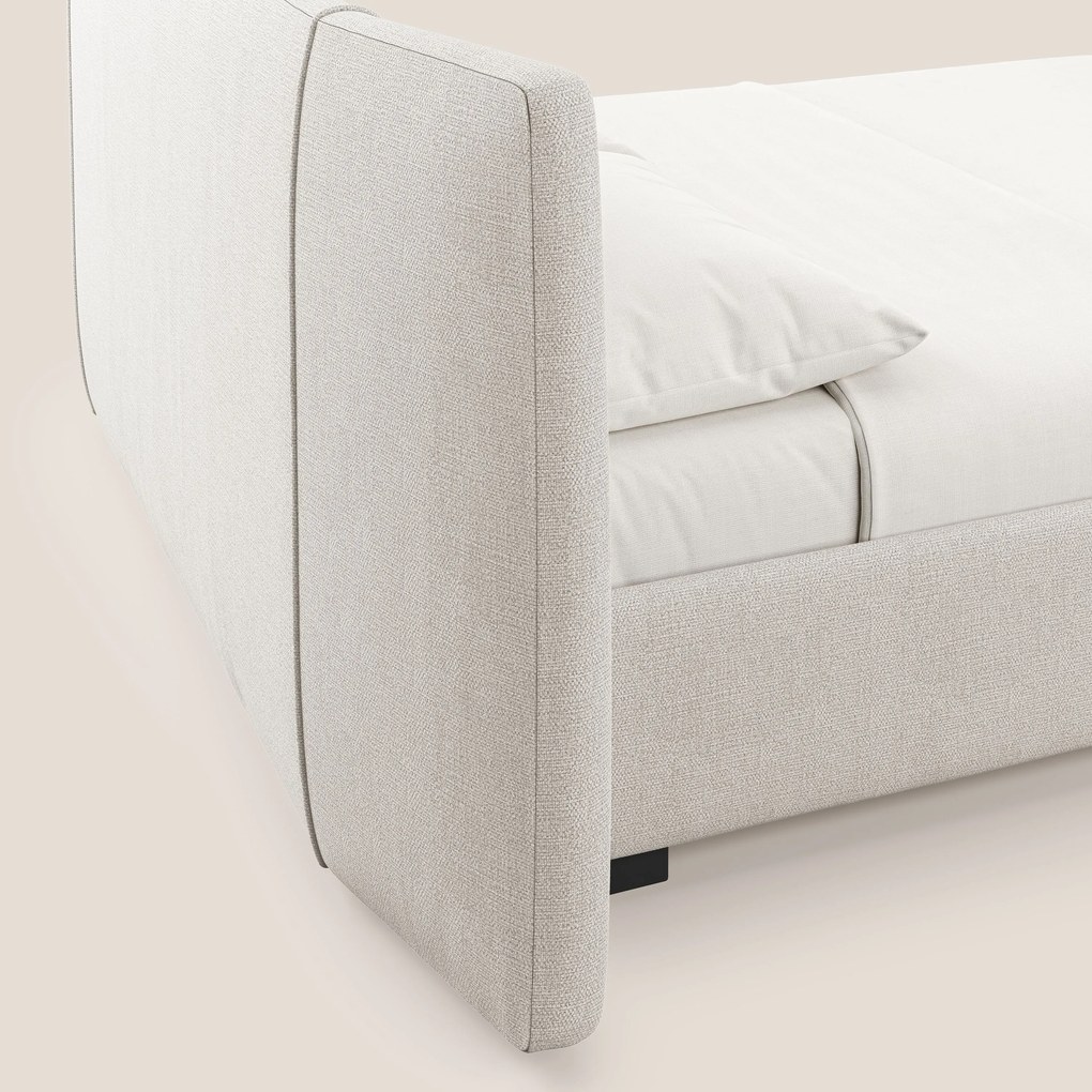 Omero letto imbottito contenitore sfoderabile in tessuto fiammato impermeabile T14 panna