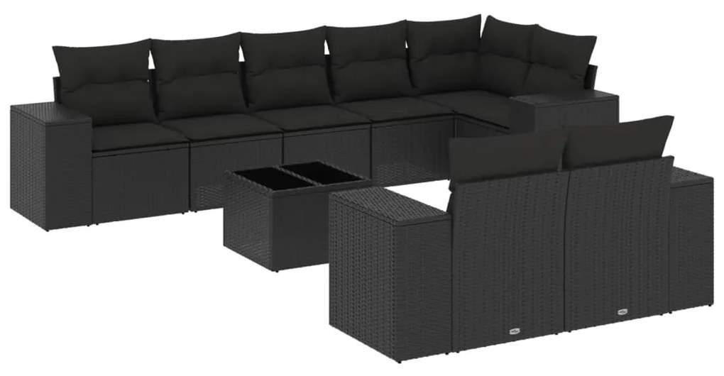 Set Divani da Giardino 9 pz con Cuscini Nero in Polyrattan