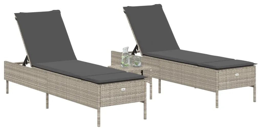 Lettino prendisole 2 pz con cuscini grigio chiaro in polyrattan