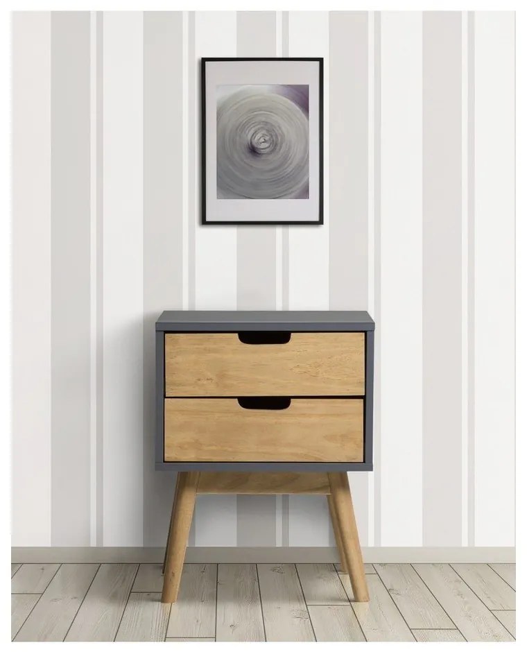 Comodino grigio-marrone in legno di pino massiccio Baku - Marckeric