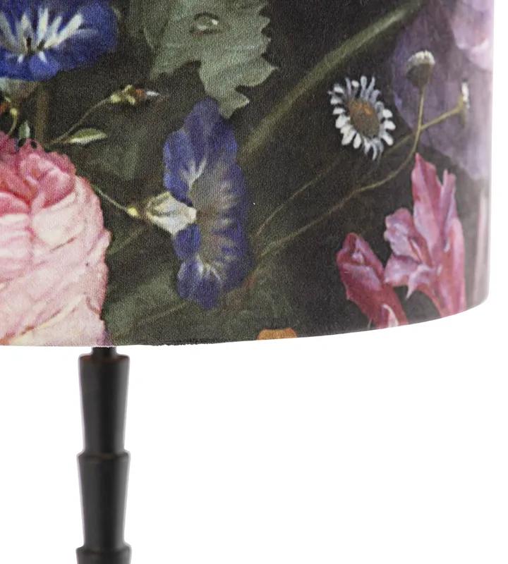 Lampada da tavolo nero paralume velluto floreale 35 cm - PISOS