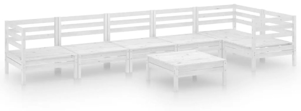 Set Salotto da Giardino 7 pz in Legno Massello di Pino Bianco